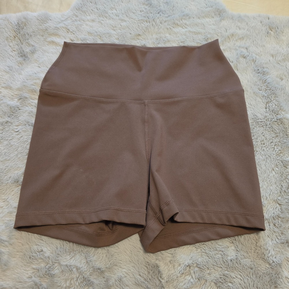Reflex High Waisted Athletic Biker Shorts Solid Brown Large